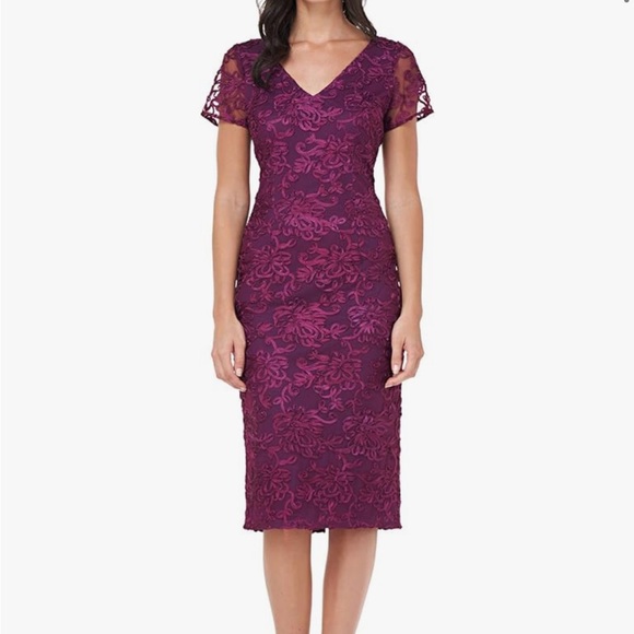 JS Collection Embroidered Short Sleeve V. neck cocktail dress - Picture 1 of 5